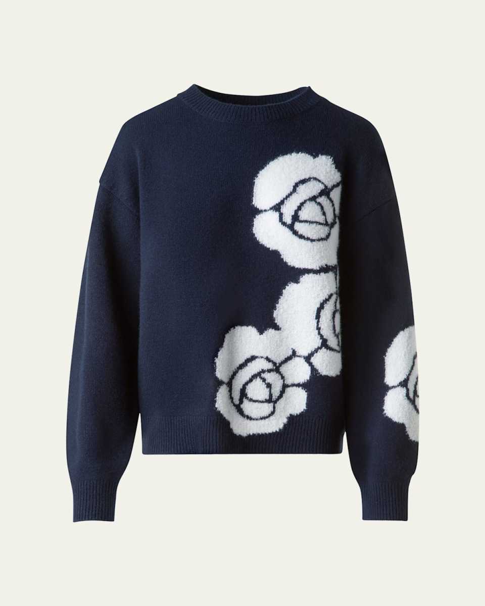 3D Anemone Intarsia Cashmere-Silk Sweater